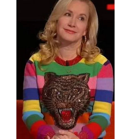 NWT Gucci Stripe Sequin Embroidered Wool Sweater, Small, Tiger “Loved” Appliqué - Picture 4 of 16